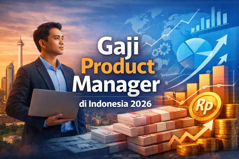 Ilustrasi gaji Product Manager di Indonesia 2026 dengan grafik pertumbuhan dan simbol rupiah